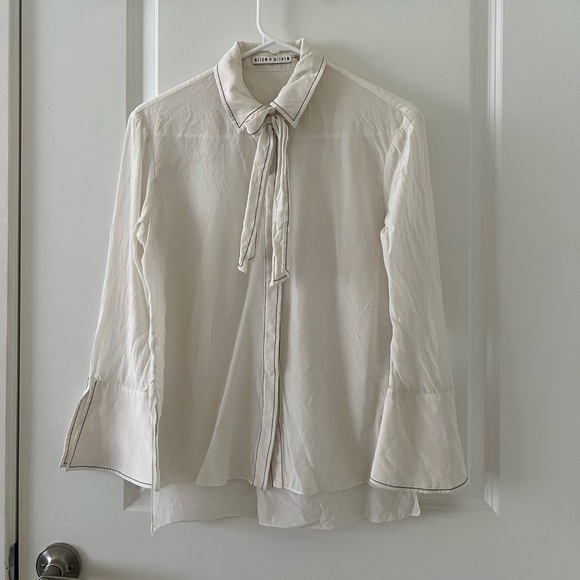 Alice + Olivia Tops - Alice+Olivia Tie Neck Long Sleeve Silk Top